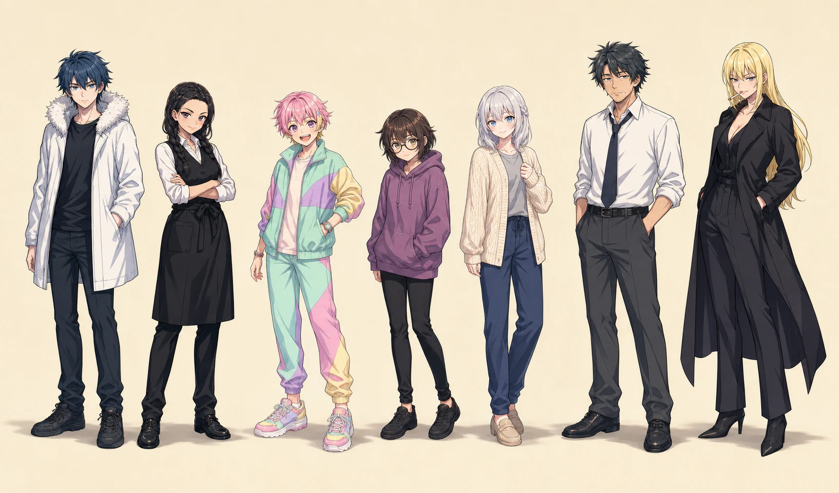 古民家で暮らすハク、アルカナ、ミロ、ルナ、セレナ、黒沢さん、ネオンの7人